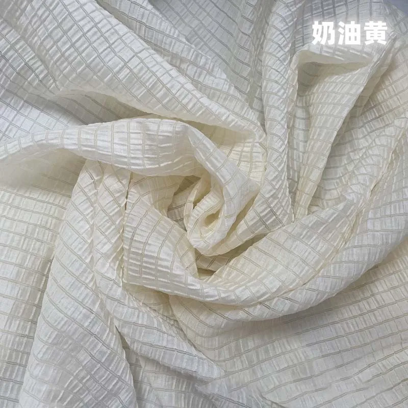Textile And Sewing Materials - Кремово-желтая клетчатая ткань, мягкий дышащий текстиль