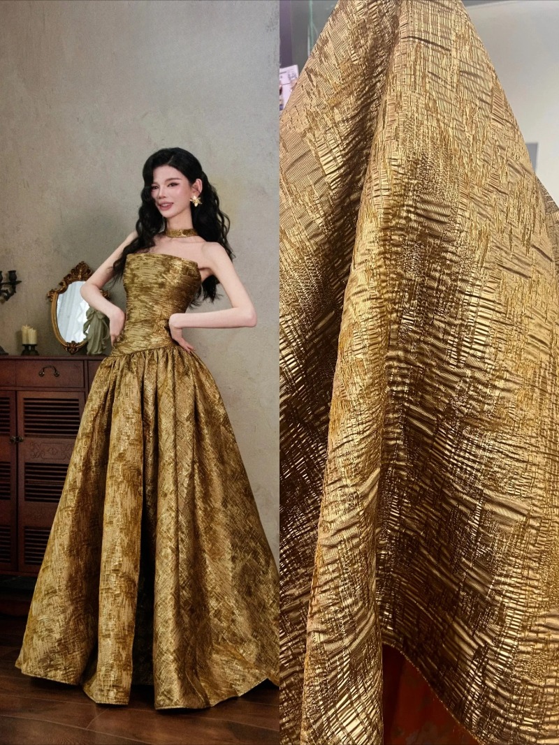 Vintage Sewing Textile - Бронзово-коричневая фактурная нерегулярная жаккардовая ткань, винтажный